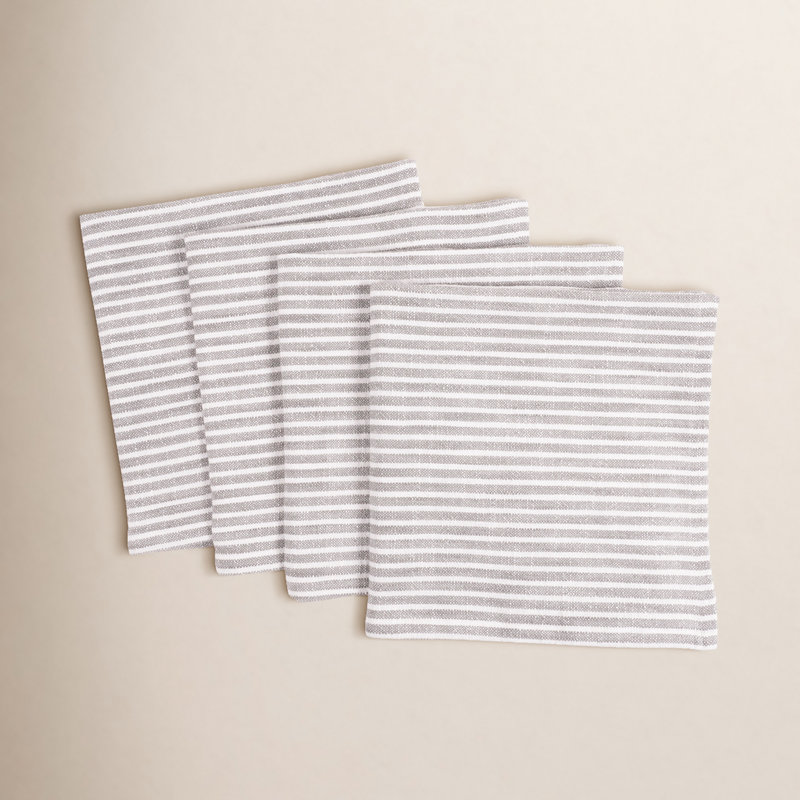 Valorie Cotton Striped Square Napkin, Gray
