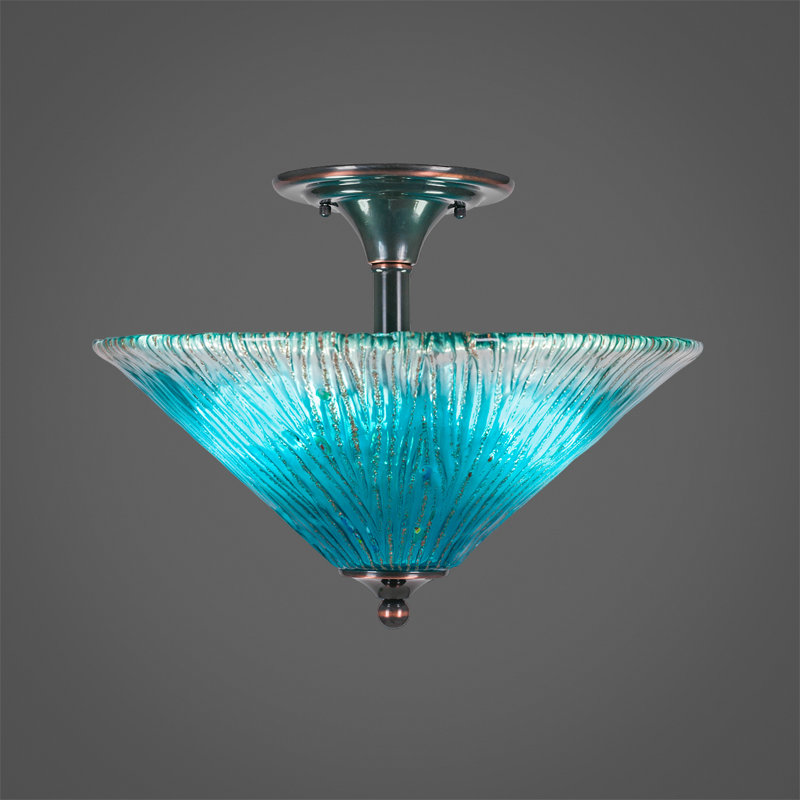 2-Light Semi-Flush Mount, Blue, Black Copper