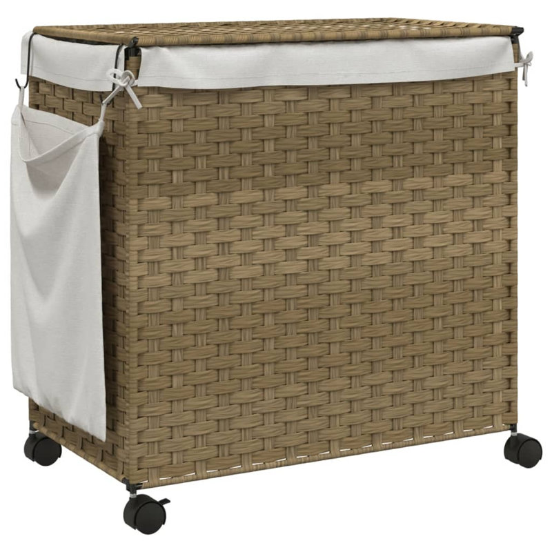 Laundry Basket With Wheels, Brown, 23.8" H x 23.6" W x 13.8" D