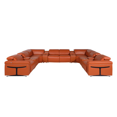 Stanwinn 12 – Piece 4 Power Reclining Top Grain Italian Leather Sectional with Power Headrest