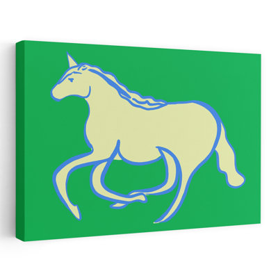 Green Unicorn Gallop Abstract Contemporary Horse Landscape Nature Wall Art Print