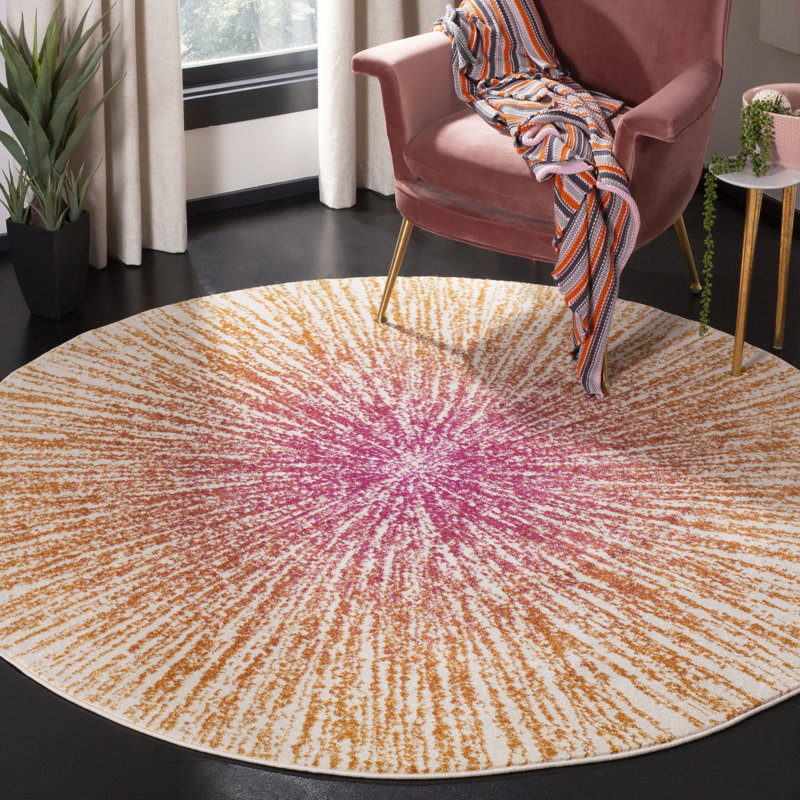 Tapis fuchsia / crème Faustina, Rond 5 pi 1 po