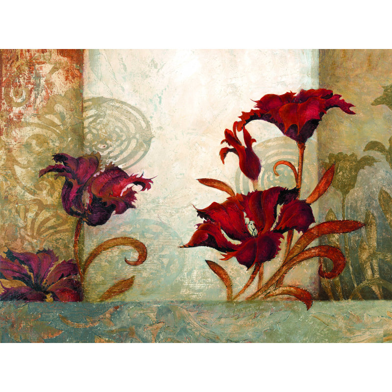 Fleurs rouges traditionnelles - reproduction sur toile tendue, H 24 po x l 32 po