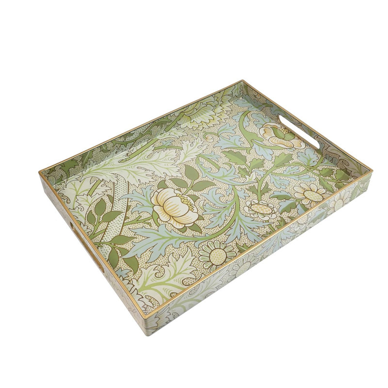 Dianthus Pattern Plastic Serving Tray with Handles, Decorative Tray for Coffee Table Living Room Home Decor