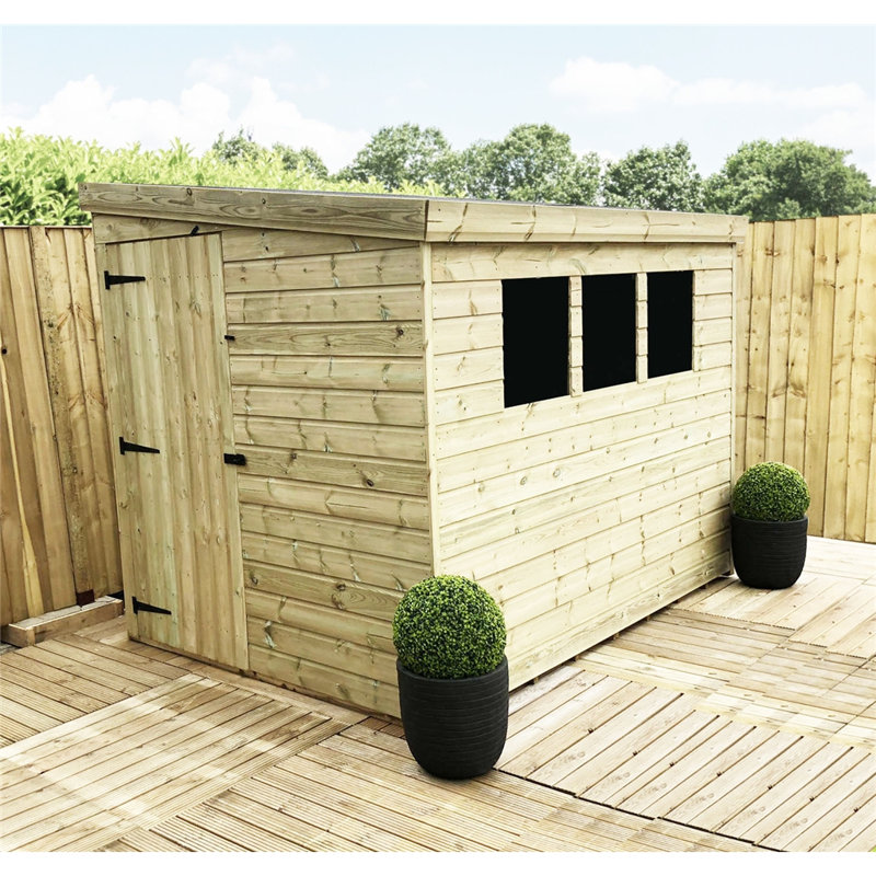 Pressure Treated 4 ft. 11 in. W x 17 ft. 9 in. D Solid Wood Tongue & Groove Pent Shed