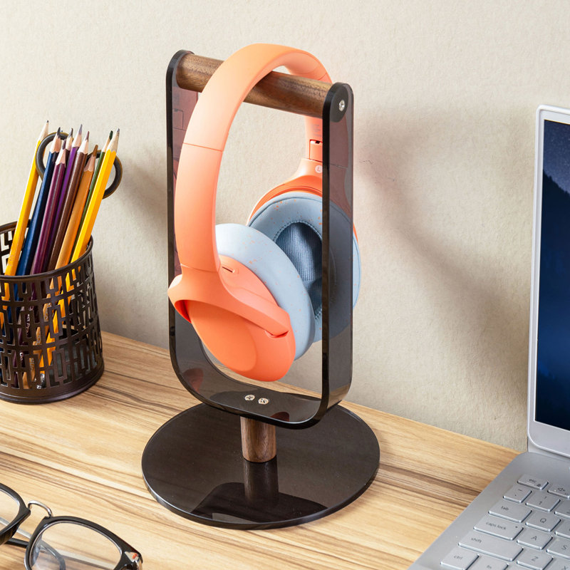 Black Acrylic Table Top Audio Rack Headphone Stand