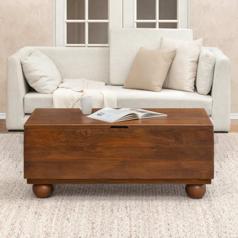 Table basse à rallonge en bois massif avec rangement Aarah, Noyer