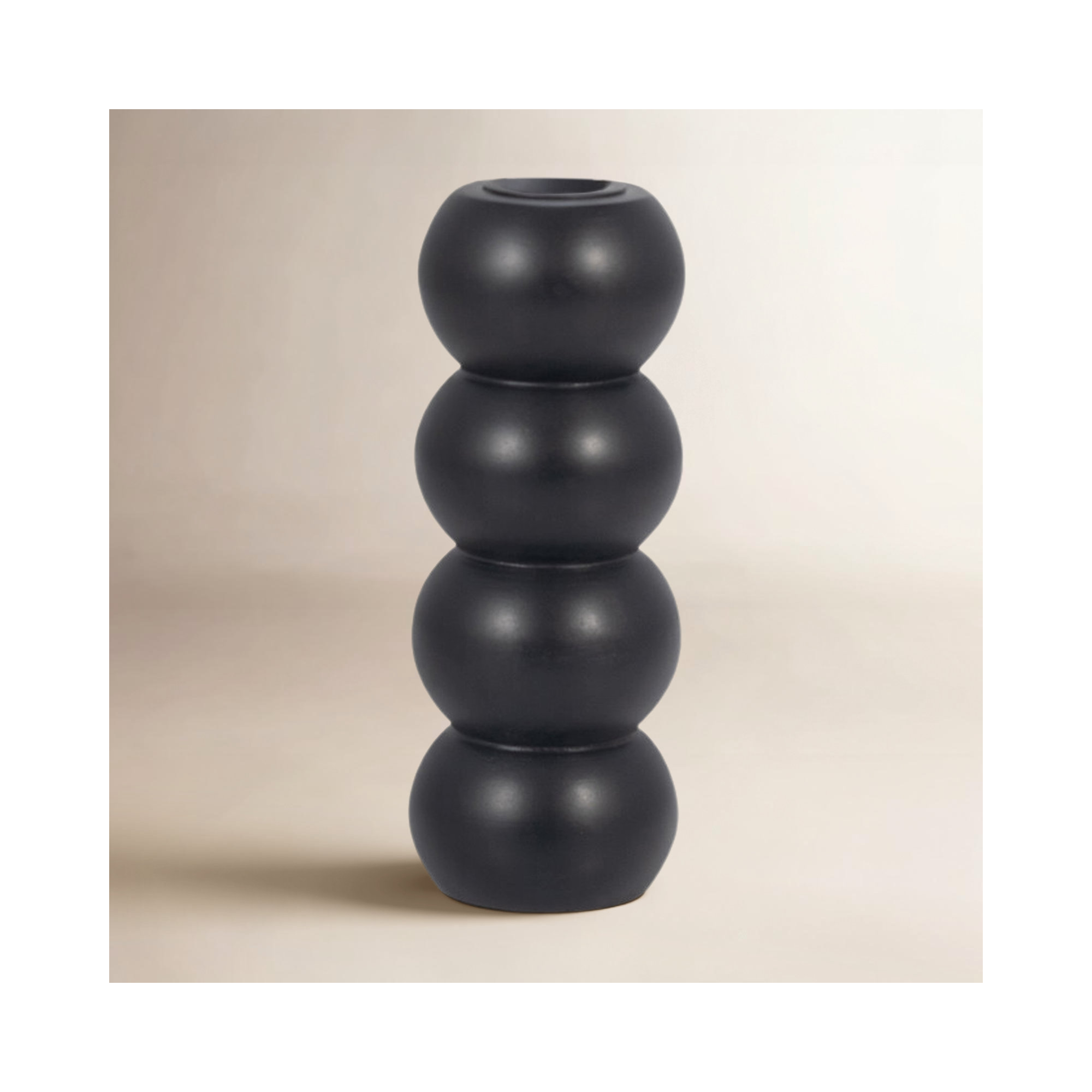  Wood Ribbed Candlestick Holder, Ribbed Black, 7" H x 3" W x 3" D