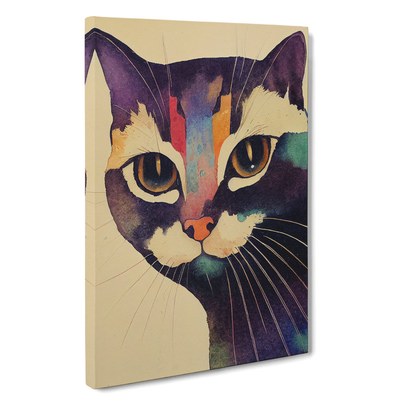 Watercolour Cat No.3 - Wrapped Canvas, 50cm H x 35cm W x 3cm D