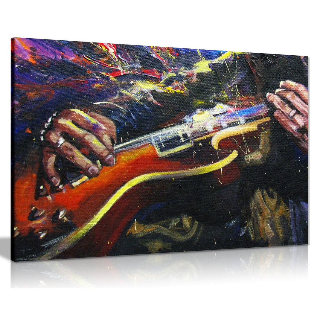 Leinwandbild Painting Of Guitarists Hands Music Multicoloured