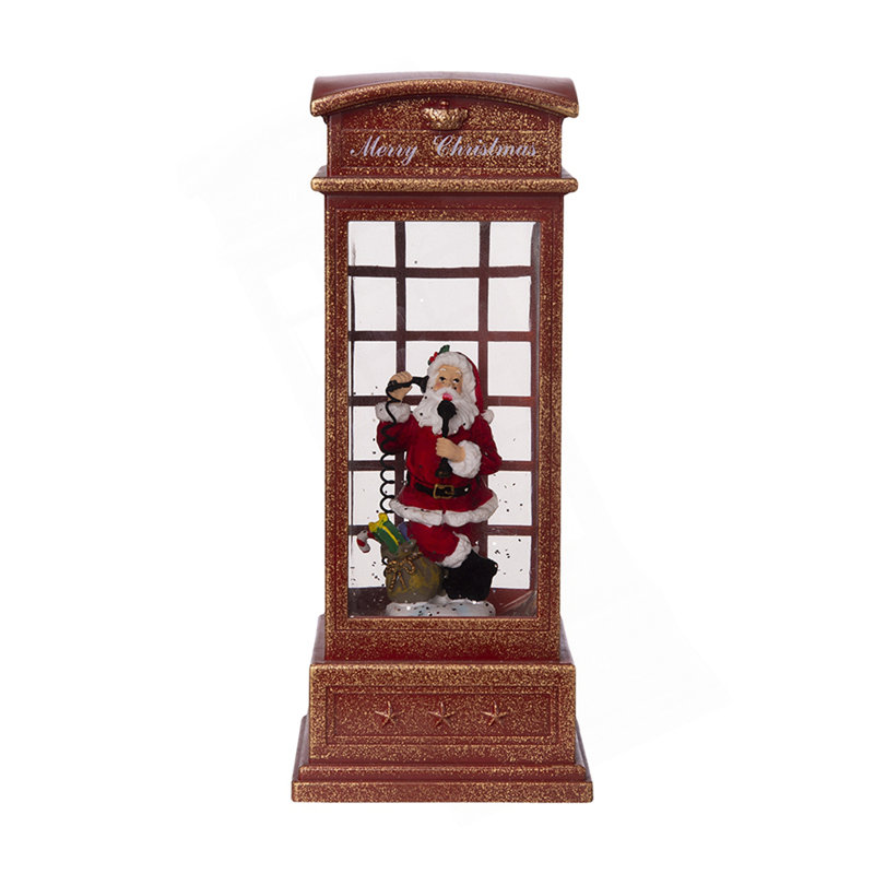 Cabine téléphonique de Noël 4 x 4 x 10 po éclairant l'eau avec le père Noël au téléphone, 3 piles AA requises