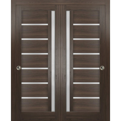 Portes de placard coulissantes Quadro 4088 Frêne Chocolat avec rails robustes, moulures, garnitures et quincaillerie en bois massif pour portes de placard de chambre à coucher
