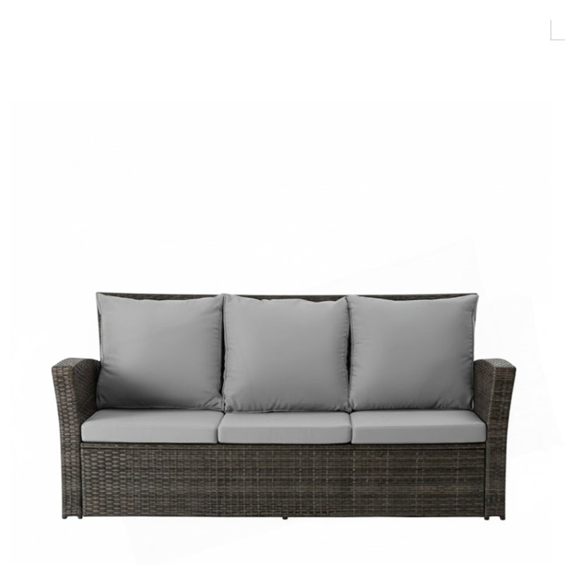 67.7" All-Weather Wicker 3-Seat Patio Sofa with Thick Gray Cushions & Black Frame