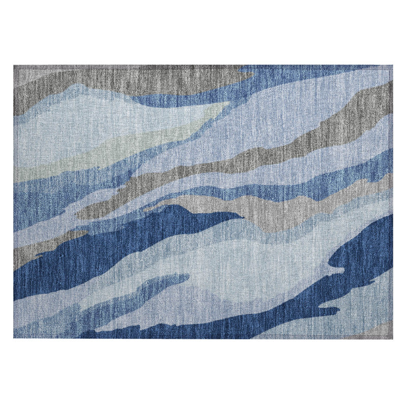 Blue Synthetic Flat Woven Washable Non-slip Rug 30" x 20"