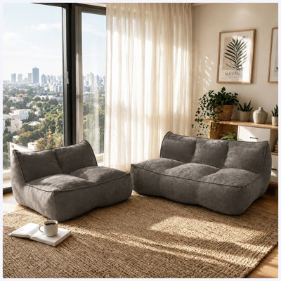 141.5inch Modular Double Caterpillar Sofa, Togo Sofa, Fine Corduroy Fabric Beanbag Couch for Living Room Bedroom Dorm, Cozy Fluffy Cloud Mini Couch, Brown