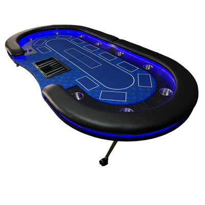 Table de poker pliable de 94 po pour 10 joueurs Wesvara avec espace de jeu, éclairage DEL, porte-gobelets et conception roulante