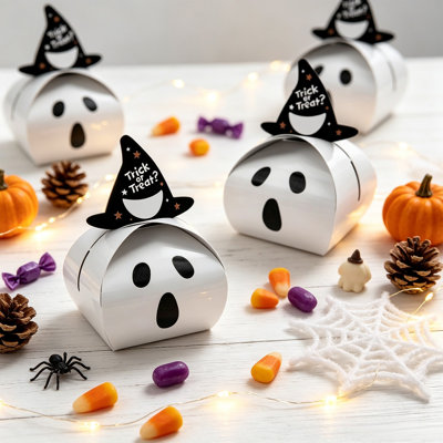 Décorations d'Halloween - Ensemble de 10 boîtes à friandises citrouille et fantôme (2 modèles) - Boîtes-cadeaux pour la chasse aux bonbons - Superbes boîtes à bonbons d'Halloween