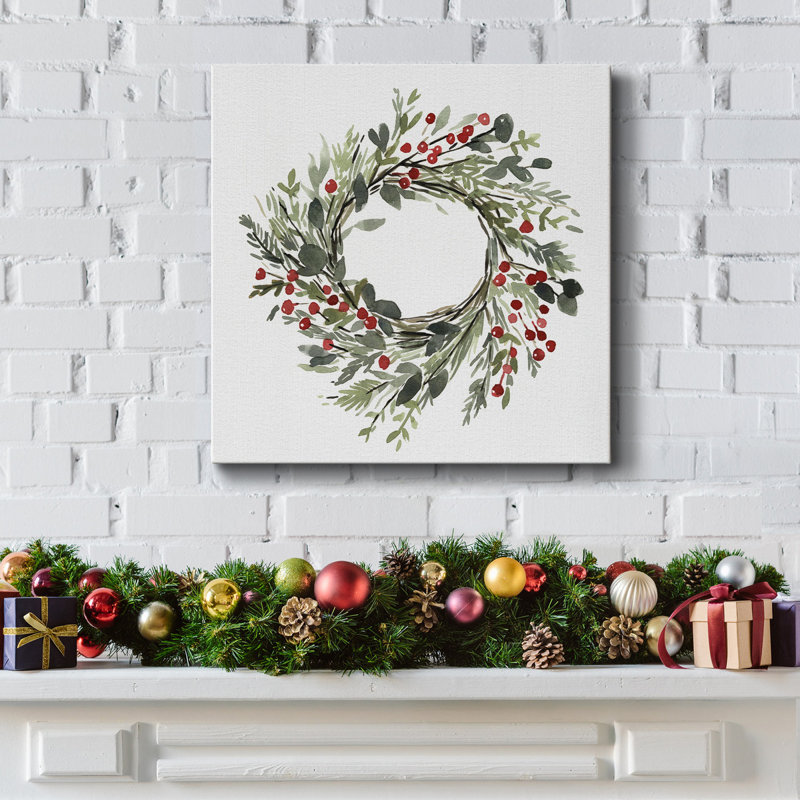Holly Farmhouse Wreath II - Toile tendue avec châssis, H 24 po x l 24 po x P 1,5 po