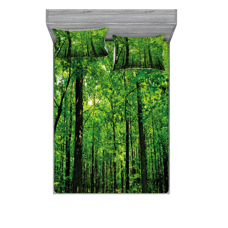 Ensemble de draps forêt sapin de noël en bois ensoleillé, Ensemble de draps pour lit double avec un drap-hou