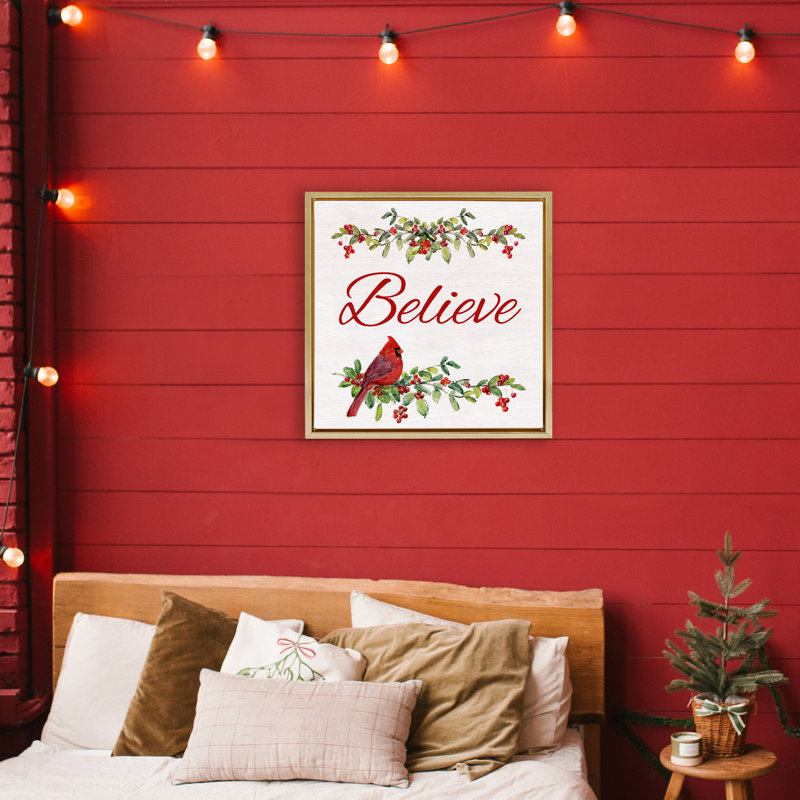 Cadre flottant Festive Believe Greenery, design par Sally Swatland, H 25 po x l 25 po, Cadre flottant métallique doré