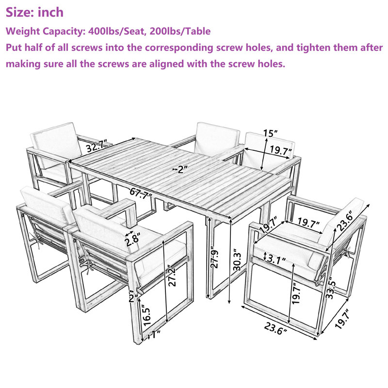 Ensemble de table de salle à manger pour 6 personnes avec trou pour parasol, Gris
