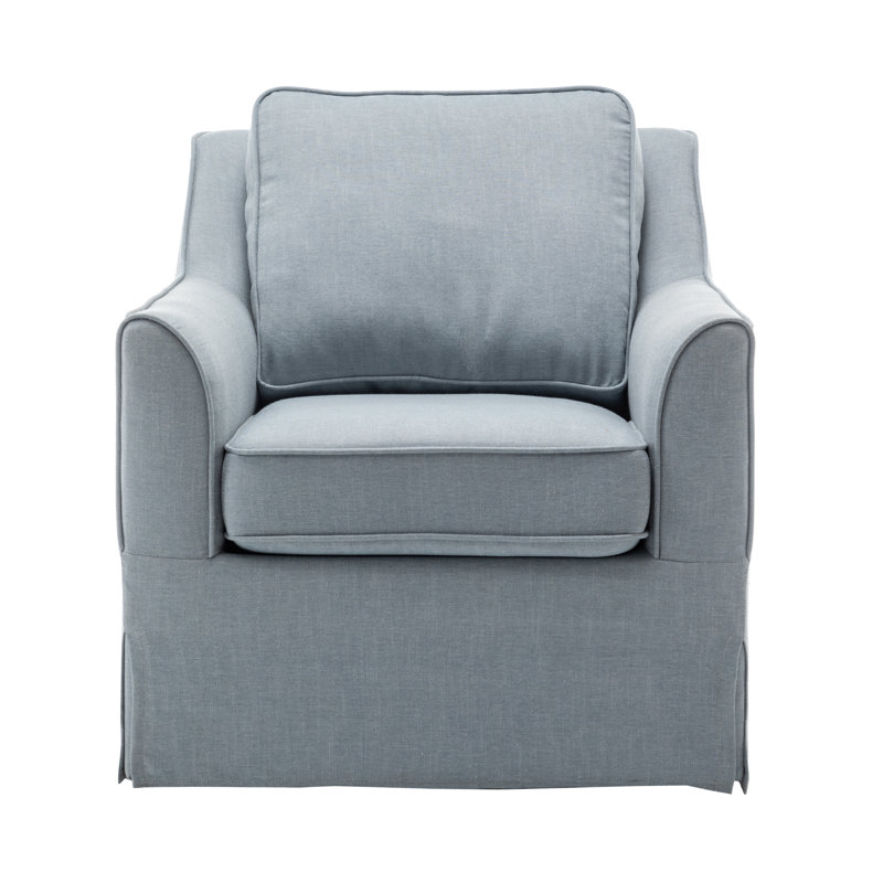 Barbel Upholstered Swivel Armchair, Light Blue Polyester Blend