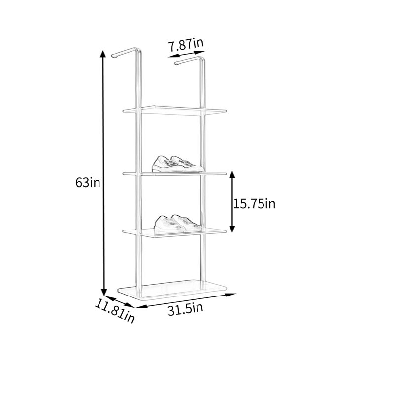Minimal Stainless Steel Display Shelf, 63" H x 31.5" W x 11.81" D