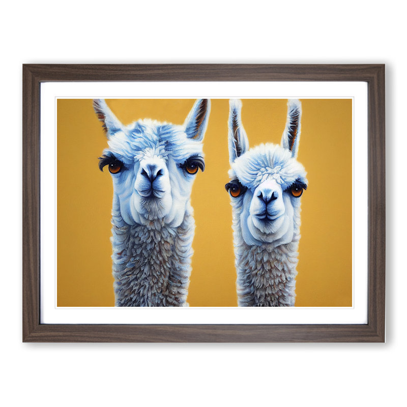 Soulful Llamas - Framed Print, 34cm H x 46cm W x 2cm D, Walnut