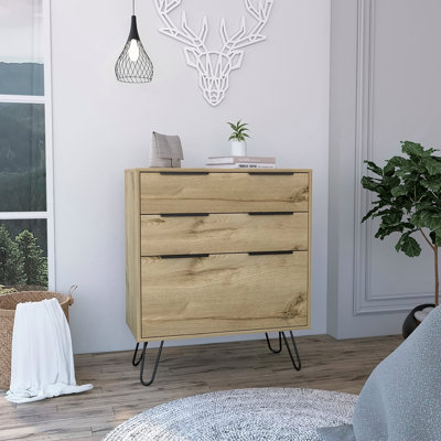 Commode Kirsage à 3 tiroirs, chêne clair