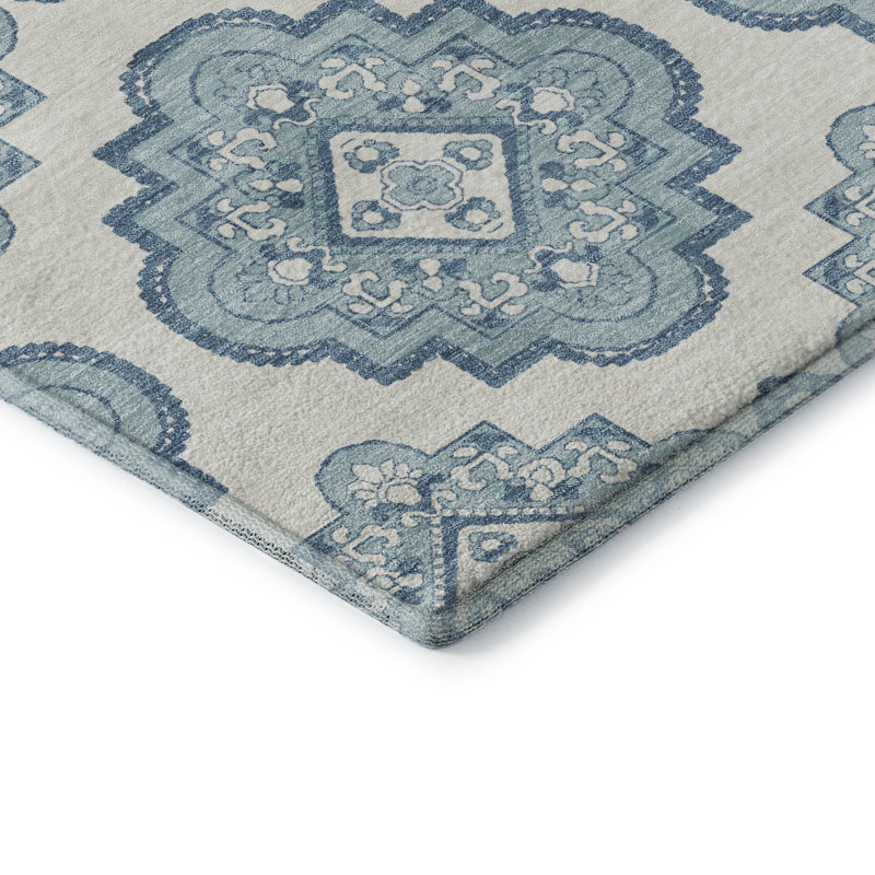 Tapis bleu sarcelle lavable à la machine Premium Prisco, Rectangle 10 pi x 14 pi