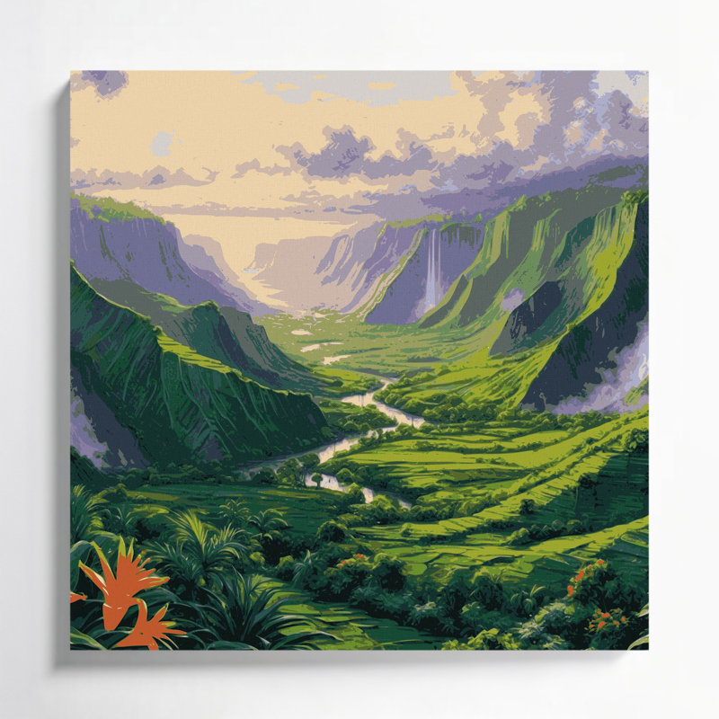 «Hawaiian Valleyys», art mural sur toile verte, H 12 po x l 12 po