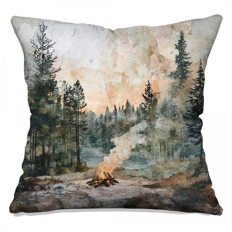 Forest Campfire Scene Double Sided Throw Pillows, 18 po x 18 po