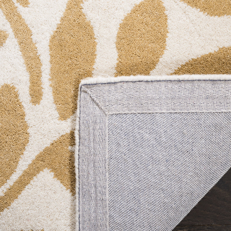 Tapis brun clair / brun en laine touffeté à la main à motif de feuilles, Rectangle 4 pi x 6 pi