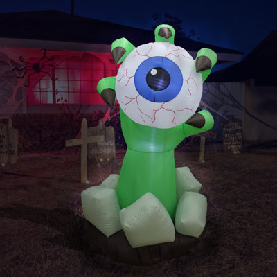 6 Foot Tall Lighted Happy Halloween Inflatable Monster Hand with Eyeball Indoor / Outdoor Holiday Blow Up Yard Garden Decoration