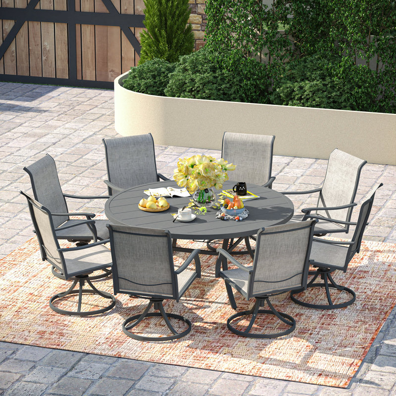 Devaki 8 - Person Patio Dining Set with Round Table, Gray
