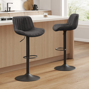 Swivel Upholstered Adjustable Height Counter Stool with Metal Frame (Set of 2)