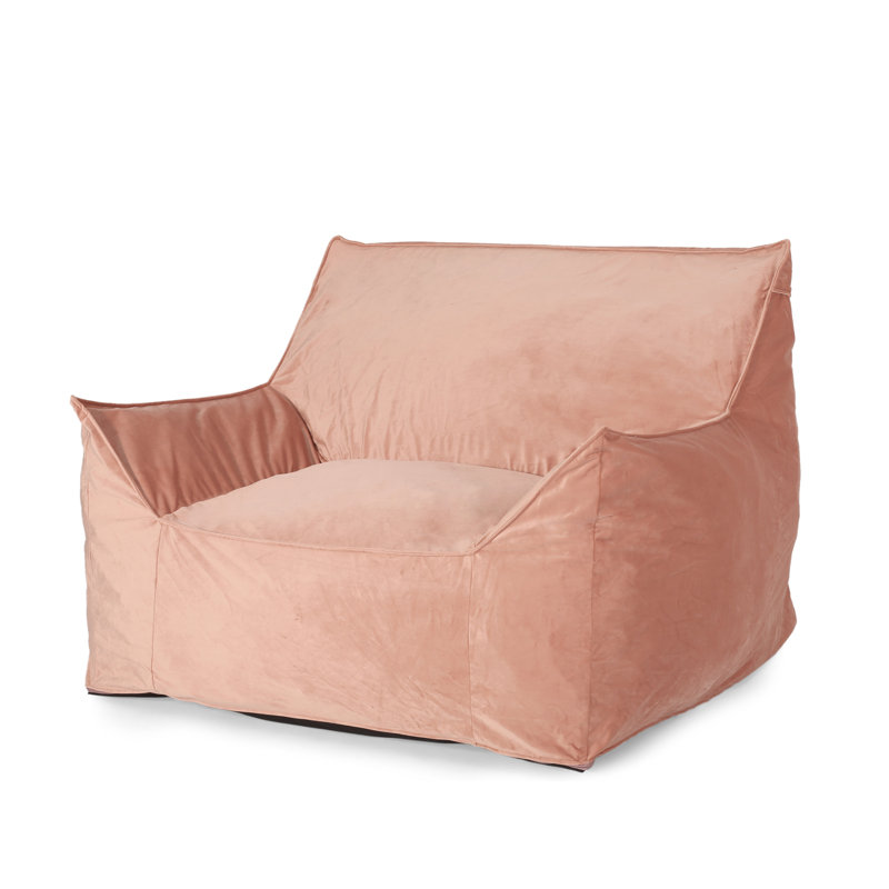 Large Velvet Bean Bag Chair Lounge Floor Chair Memory Foam Filled with Solid Microfiber Cover, Pink Velvet