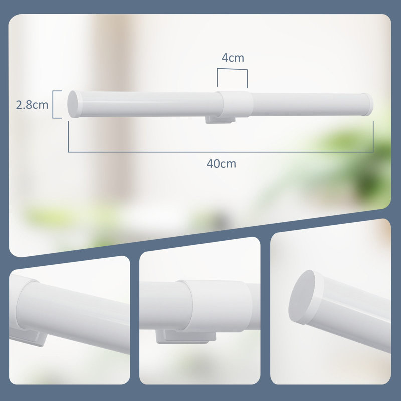 LED mirror light bathroom clampable wall light 6W 4000K bathroom modern, 3.2cm H x 40cm W x 5.2cm D, White