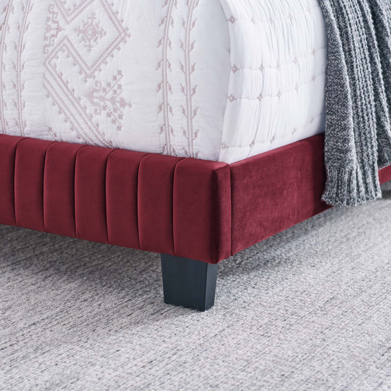 Celine Channel Tufted Performance Velvet Bed, Queen, Maroon