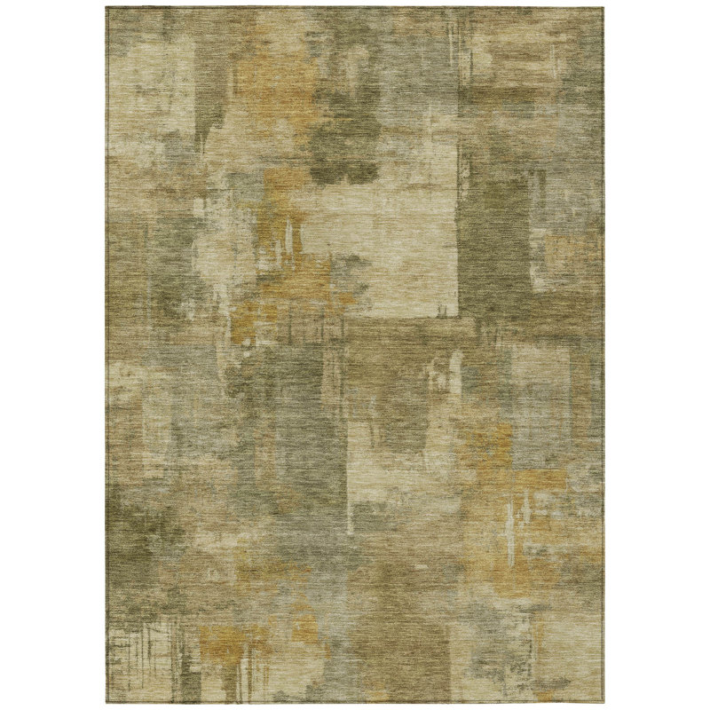 Tapis extérieur lavable abstrait beige et blé 5 pi x 8 pi kaki