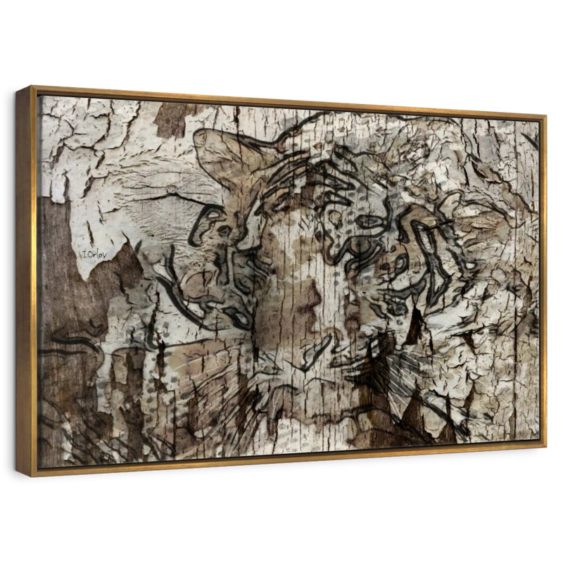 Tigre brun, Cadre flottant doré, 19 po x 13 po