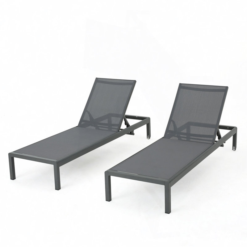 Chaise longue inclinable simple Caggiano, 2, Gris foncé / beige