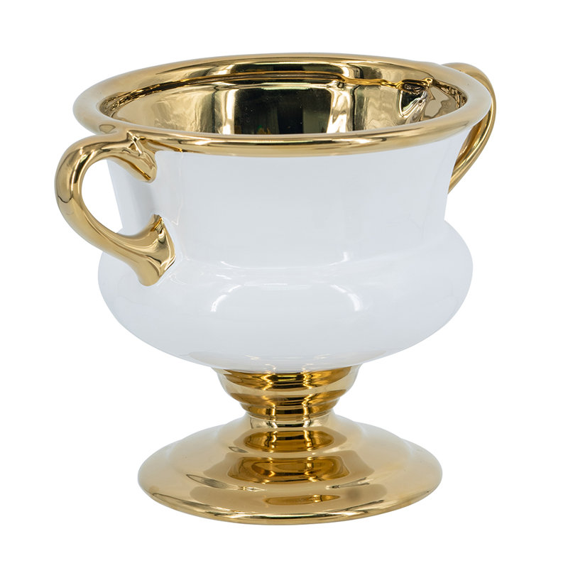 Electric Plating Flower Vase - Gold/White, 6.9" H x 7.1" W x 9.8" D