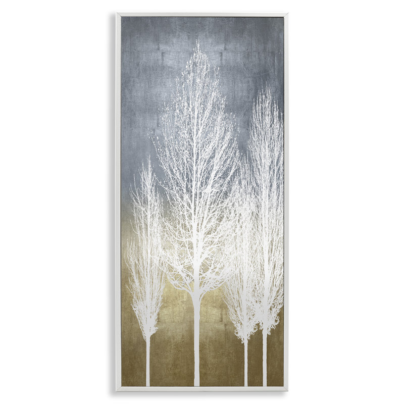 «Tall Tree Silhouettes Abstract White Forest Over» par - impression, Giclée encadrée blanc bord de mer, H 30 po x l 13 po