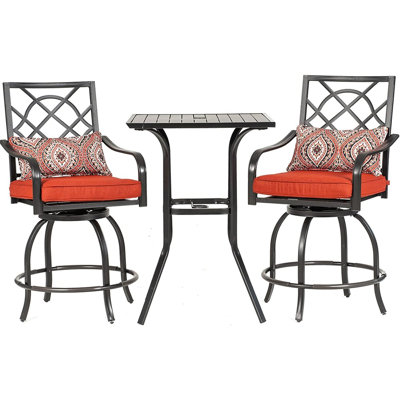 3 Pieces Outdoor Patio Metal Bar Set, 2 Metal Swivel Cus...
