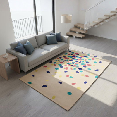 Tapis beige en laine touffeté à la main et à pois multicolores Millwood