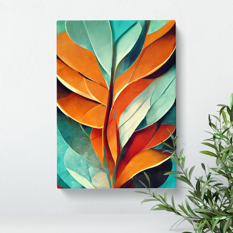 Abstract Leaf Art No.5 - Print, Wrapped Canvas, 50cm H x 35cm W, White