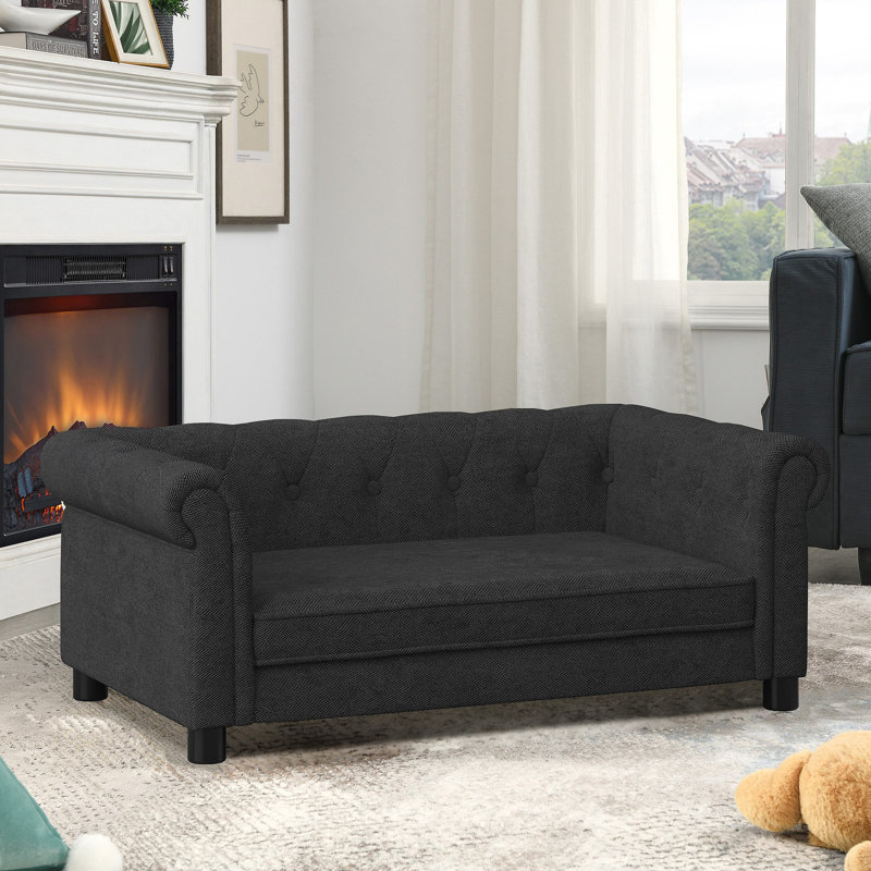 Élégant lit pour animaux de compagnie rectangulaire pour petits et moyens chiens, canapé-lit surélevé durable, canapé pour chien confortable, canapé pour chien en lin moderne et tendance