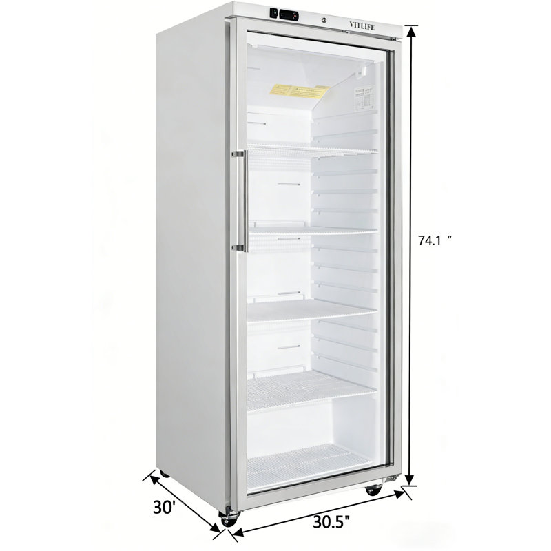 VITLIFE Commercial Reach-in Refrigerator, Glass Door, 18CF, 33°F to 41°F, 18