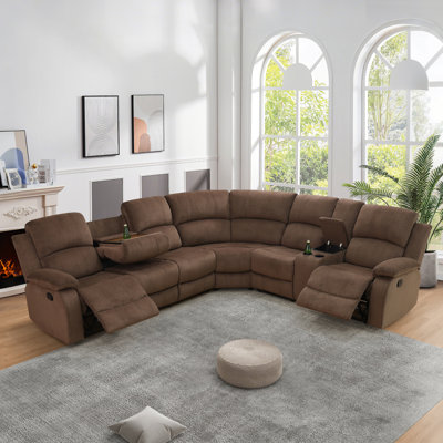Ensembles de meubles de salon, ensemble de canapé modulaire inclinable en tissu avec 2 fauteuils inclinables manuels en ananas, canapé d'angle en forme de L à 6 places avec table / console de rangement cachée / porte-gobelets, parfait pour le salon / cinéma maison